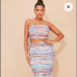 Shape Multi Rib Ruched Side Bandeau Crop Top and skirt set